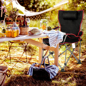 2 in 1 Folding Camping Chair with Footrest Mesh Lounge chair in Black