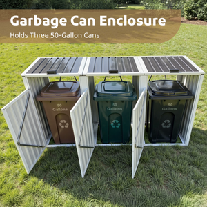 Grey Metal Outdoor Garbage Bin Shed