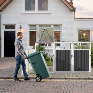 Grey Metal Outdoor Garbage Bin Shed