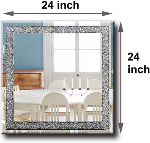 24 in. W x 24 in. H Square Framed Silver Crystal Decorative Wall Mirror