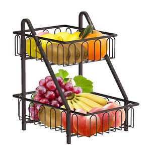 2-Tier Bronze Metal Fruit Baskets with Handle For Countertop (12 in. H x 12 in. W x 9 in. D)