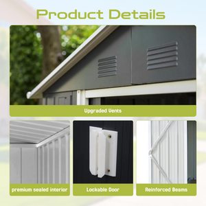 9.1*8.5 Ft Metal Garden Shed with Lockable Double Doors & Sloping Roof, Weather-Resistant Tool Shed for Backyard, Patio, Poolside Black