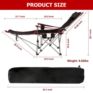 2 in 1 Folding Camping Chair with Footrest Mesh Lounge chair in Black