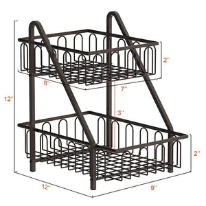 2-Tier Bronze Metal Fruit Baskets with Handle For Countertop (12 in. H x 12 in. W x 9 in. D)