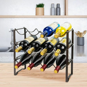 12-Bottle Stackable Metal Wine Bottle Rack in Bronze