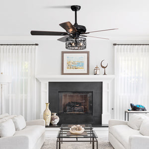 52 in. Indoor Black Ceiling Fan with Light, 3-Speed Blades Fandelier Reversible