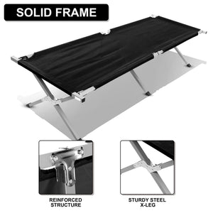 Portable Folding Camping Cot. 74.8 in. x 24.8 in. x 17 in. in Black