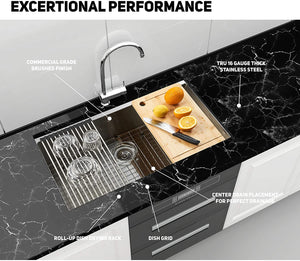 32 in. Undermount Single Bowl 16-Gauge Stainless Steel Kitchen Sink with Accessories (5-Pack Built-in Components)