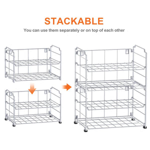 2 Tier (2 Pack) Stackable Freestanding Water Bottle Storage Rack in Silver