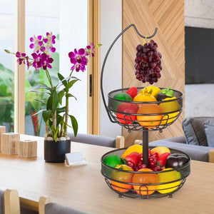 Brozne 1-Piece 2-Tier Fruit Basket with Banana Hook and 2-Fruit Bowl