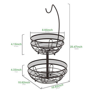 Brozne 1-Piece 2-Tier Fruit Basket with Banana Hook and 2-Fruit Bowl