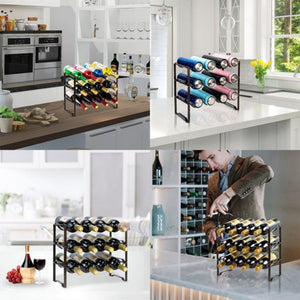 12-Bottle Stackable Metal Wine Bottle Rack in Bronze