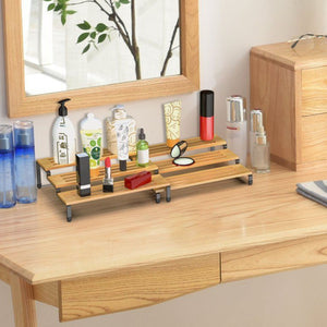 3 Tier Bamboo Spice Rack Freestanding Expandable Seasoning Jars Shelf