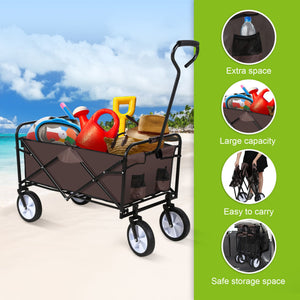 8 cu. ft. Brown Steel Rolling Collapsible Garden Cart Camping Wagon with Swivel Wheels and Adjustable Handle