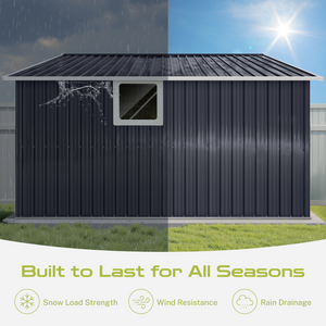 9.1*10.6 Ft Metal Garden Shed with Lockable Double Doors & Sloping Roof, Weather-Resistant Tool Shed for Backyard, Patio, Poolside Black