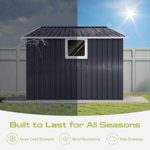 9.1*8.5 Ft Metal Garden Shed with Lockable Double Doors & Sloping Roof, Weather-Resistant Tool Shed for Backyard, Patio, Poolside Black