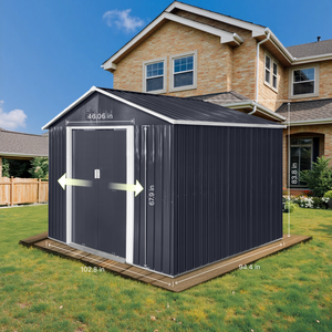 9.1*8.5 Ft Metal Garden Shed with Lockable Double Doors & Sloping Roof, Weather-Resistant Tool Shed for Backyard, Patio, Poolside Black