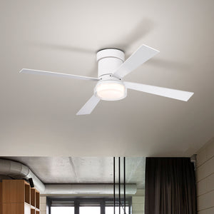 Matte White 48 in. Ceiling Fan with LED Light and Remote, Indoor Flush Mount