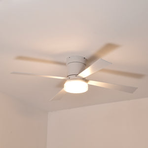 Matte White 48 in. Ceiling Fan with LED Light and Remote, Indoor Flush Mount