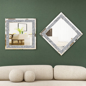 24 in. W x 24 in. H Square Framed Silver Crystal Decorative Wall Mirror
