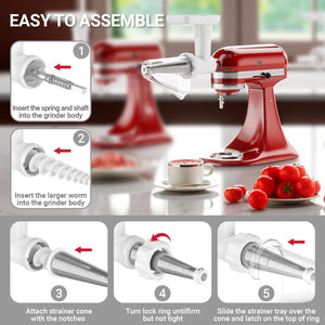 Fruit and Vegetable Attachment Strainer Set with Meat Grinder for Kitchenaid