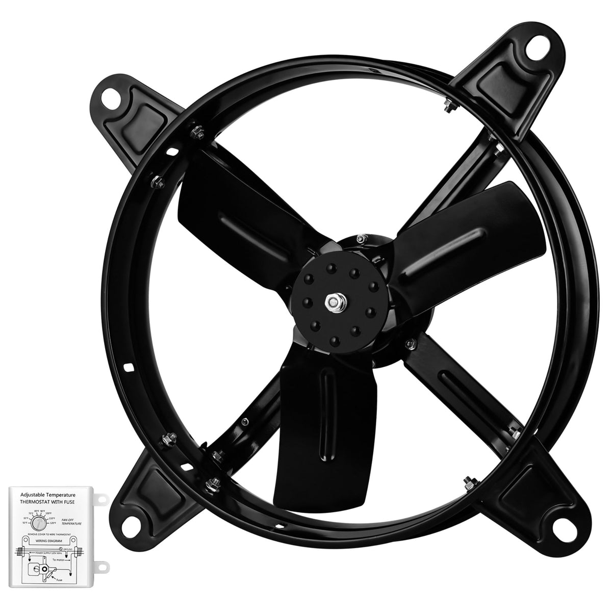 14 in. windor fan attic Gable Ventilator With Adjustable Temperature Thermostat in Black （1-Pack