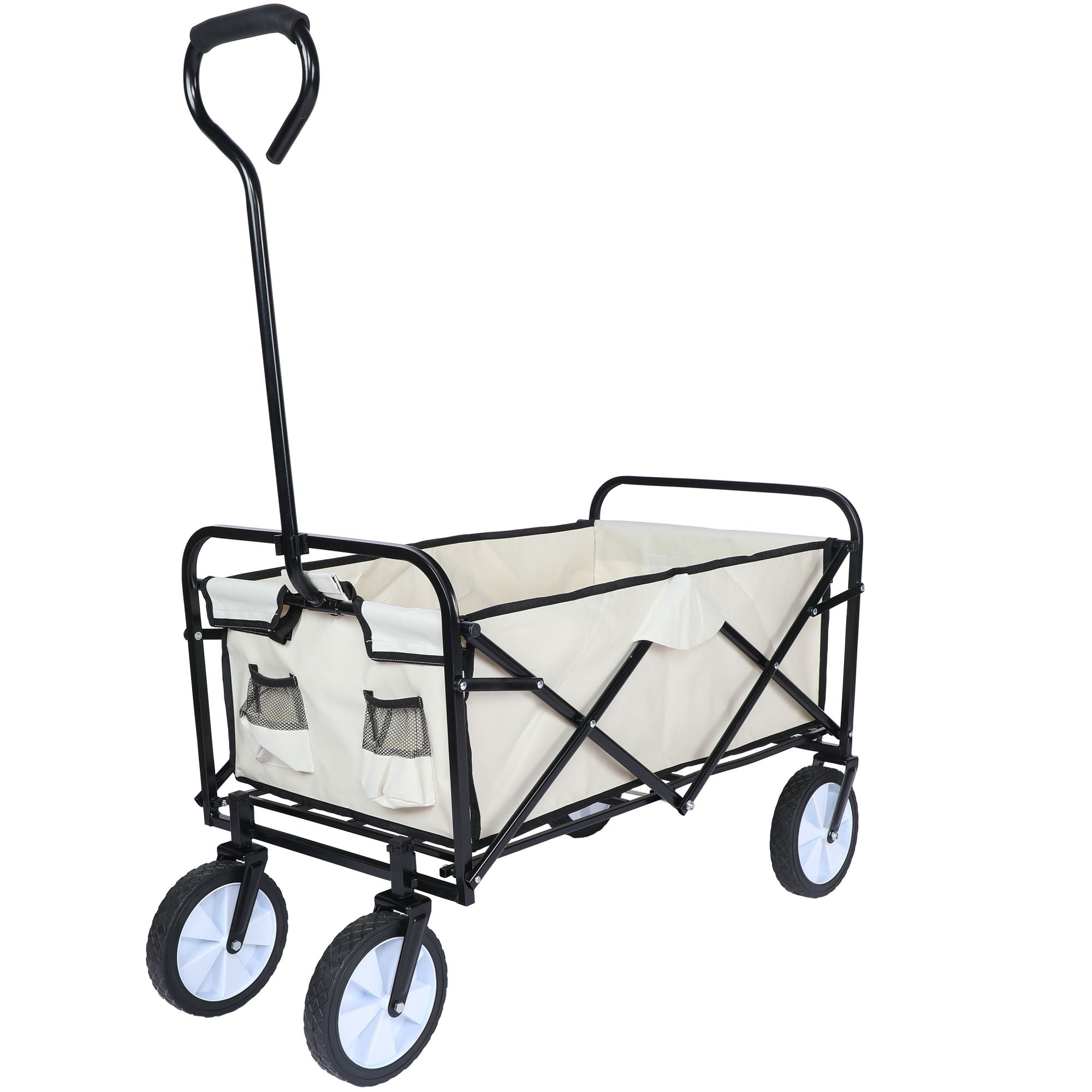 8 cu. ft. White Steel Rolling Collapsible Garden Cart Camping Wagon with Swivel Wheels and Adjustable Handle