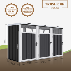 Grey Metal Outdoor Garbage Bin Shed
