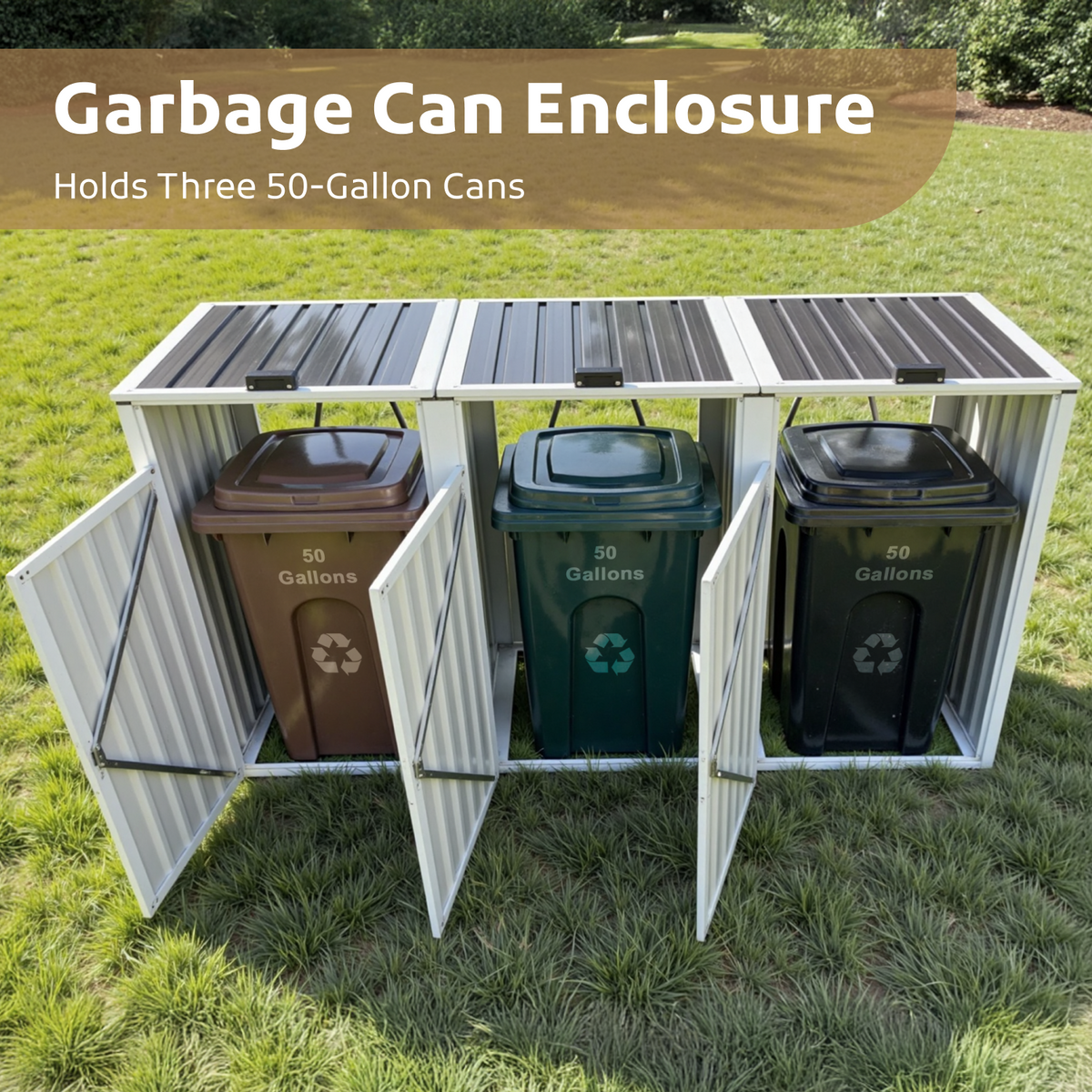 Grey Metal Outdoor Garbage Bin Shed