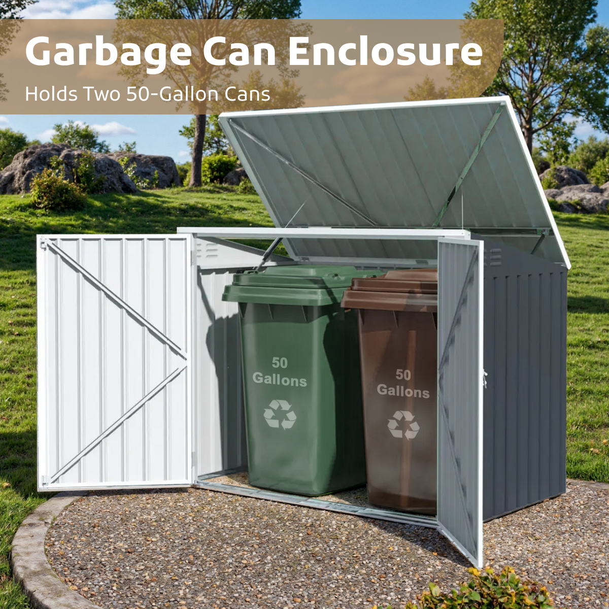 Horizontal Storage Shed For Garbage Cans Tools Accessories