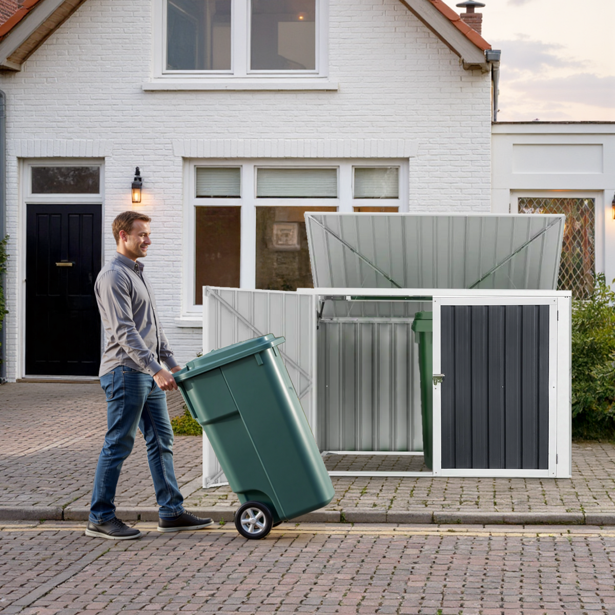 Horizontal Storage Shed For Garbage Cans Tools Accessories