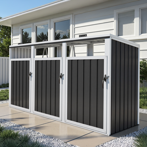 Grey Metal Outdoor Garbage Bin Shed