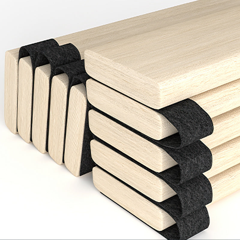 Beige Wood Frame Platform Bed with Wingback Headboard and Rhombus Pattern