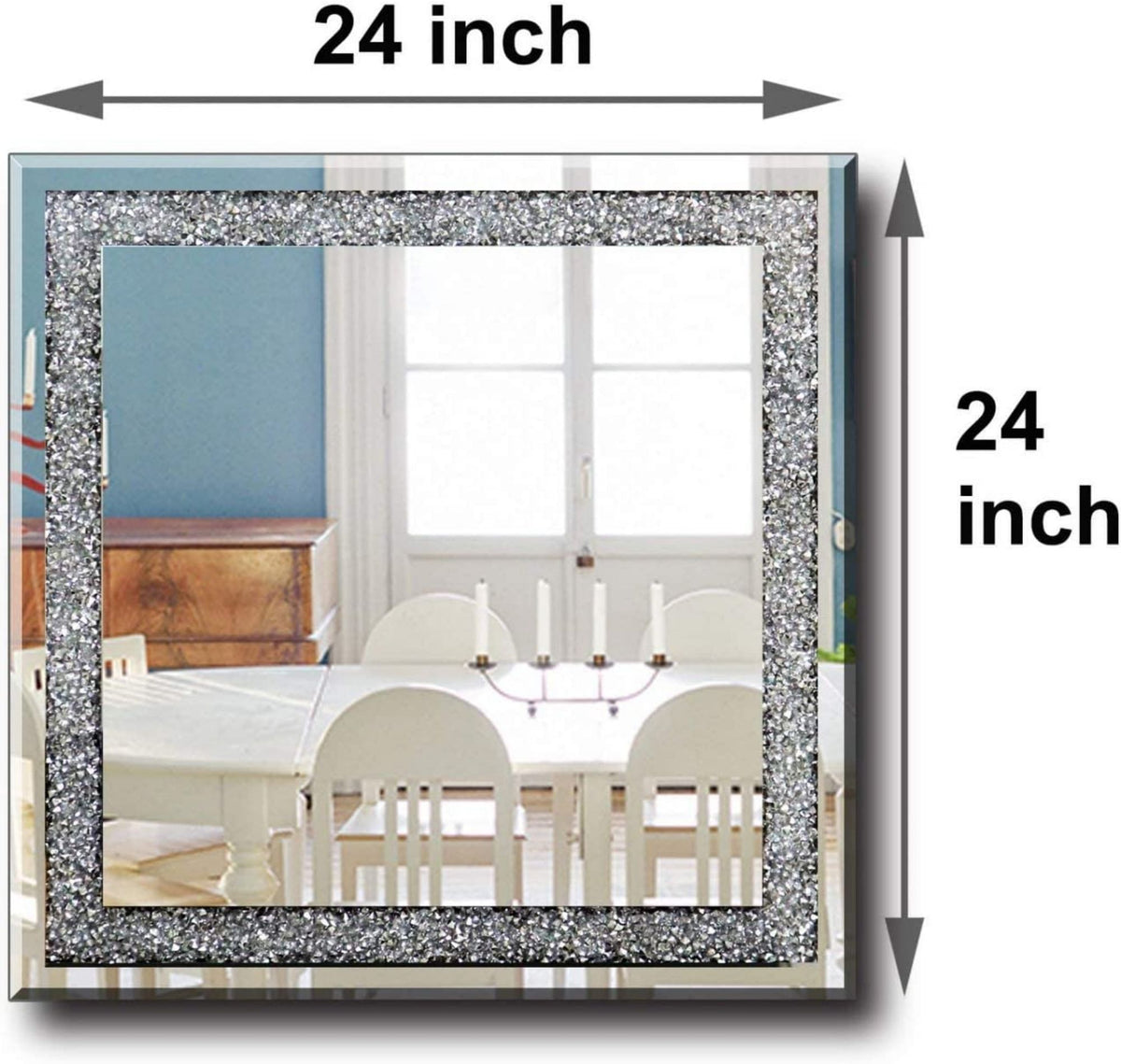24 in. W x 24 in. H Square Framed Silver Crystal Decorative Wall Mirror