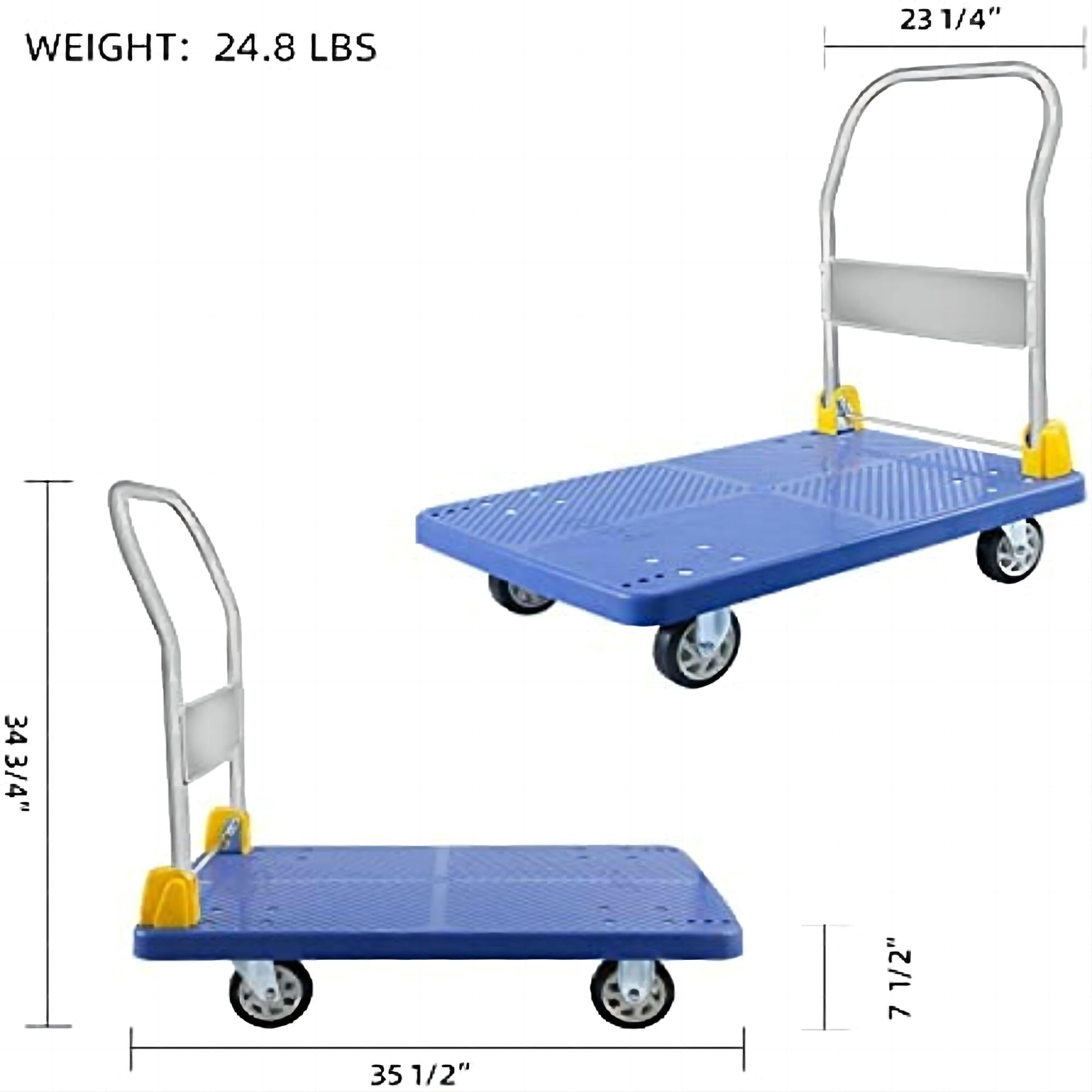 880 lbs. Platform Truck With 360-Degree Swivel Wheels Foldable Push Hand Cart