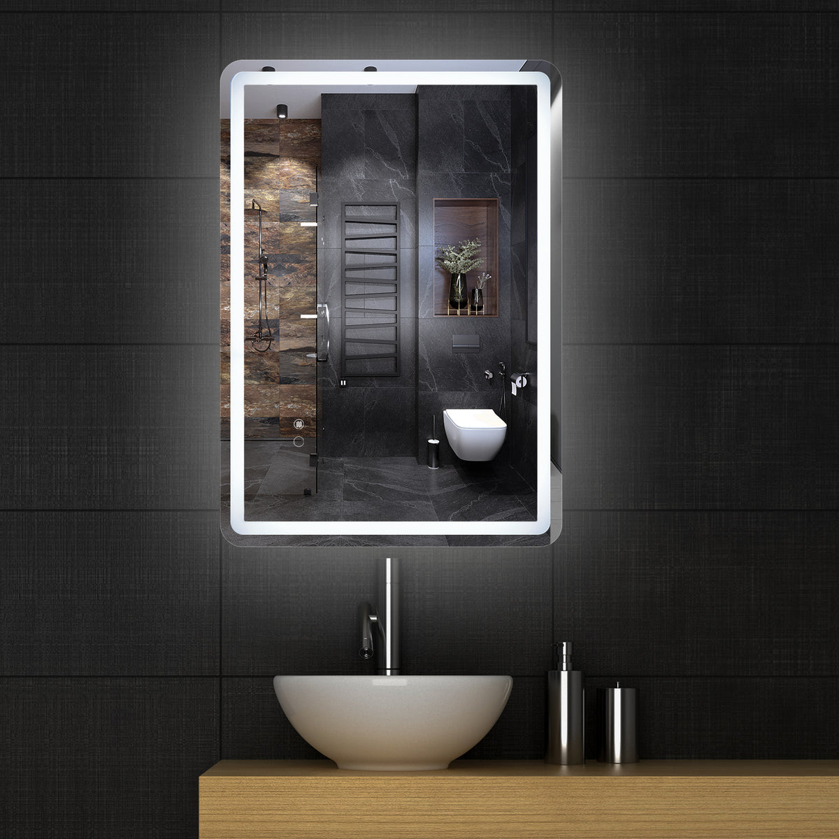 27.5 in. W x 35.4 in. H Rectangular Frameless Large Wall Anti-Fog Dimmable LED Bathroom Vanity Mirror