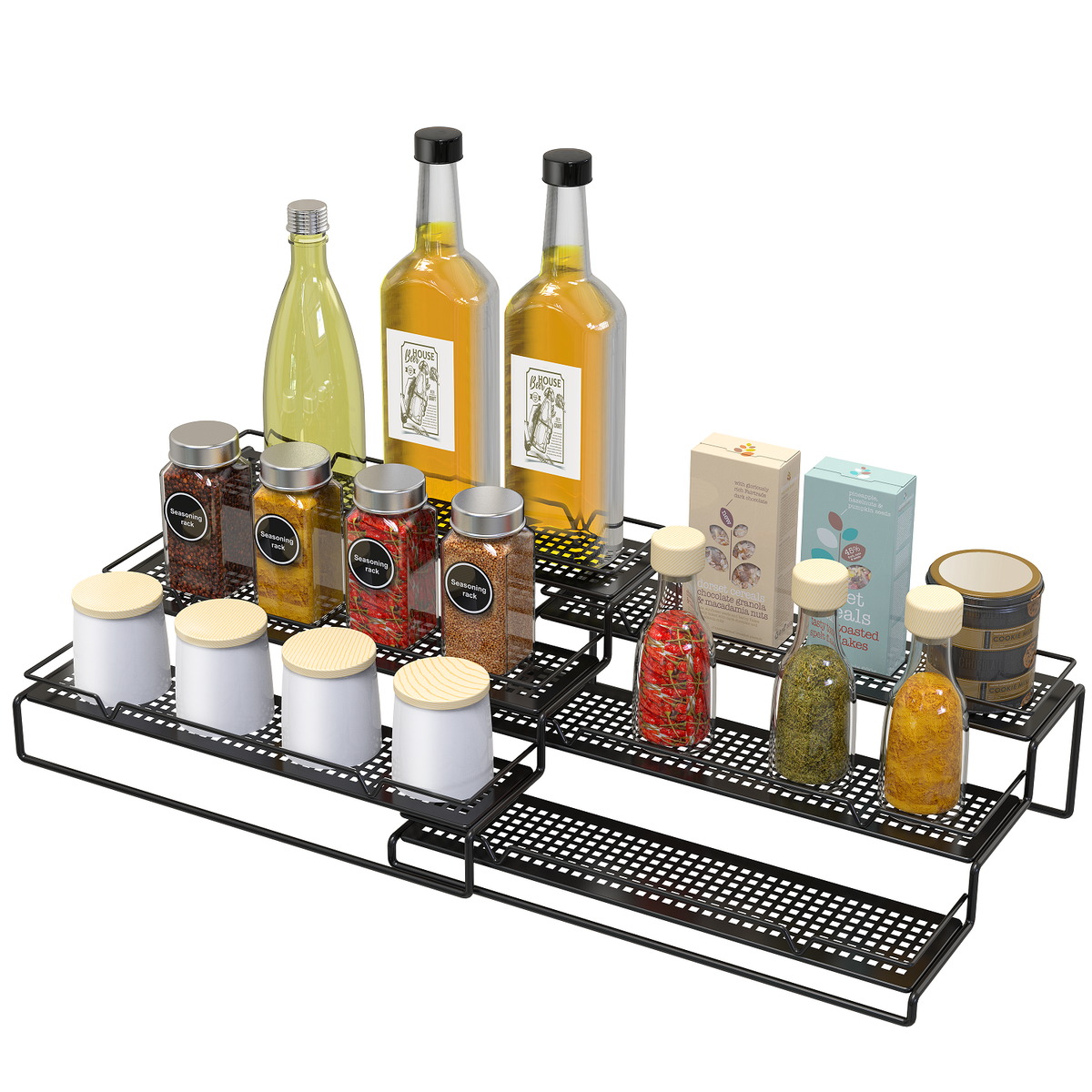 3-Tier Black Metal Wire Adjustable Spice Rack Organizer