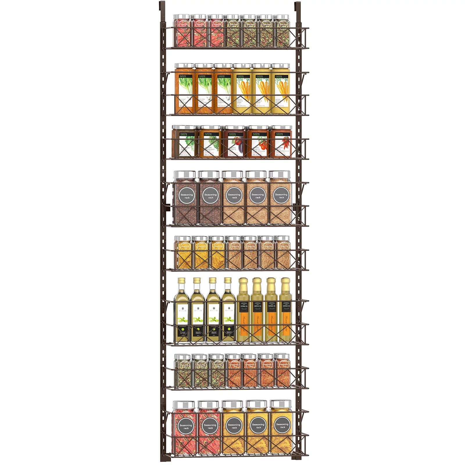 8-Shelf Metal Door Mount Pantry Organizer Spice Rack Organizer in Black