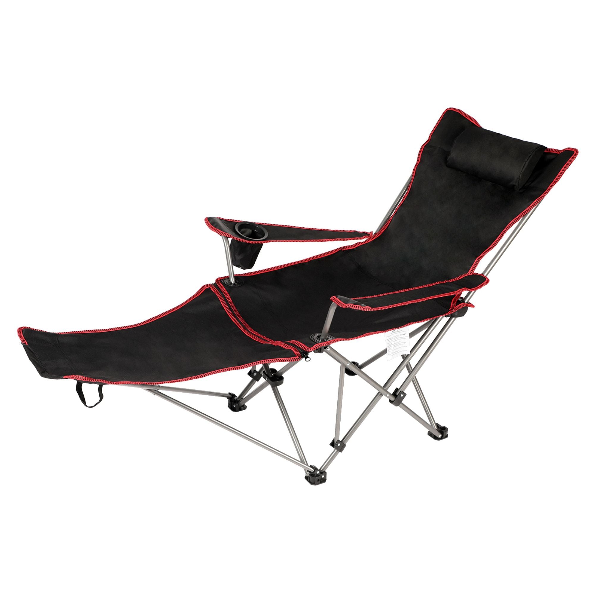 2 in 1 Folding Camping Chair with Footrest Mesh Lounge chair in Black