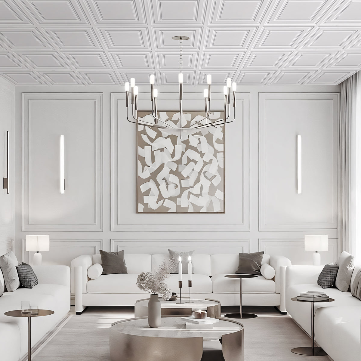 2 ft. x 2 ft. Line Art PVC Lay-in Ceiling Tile (48 sq. ft./case)