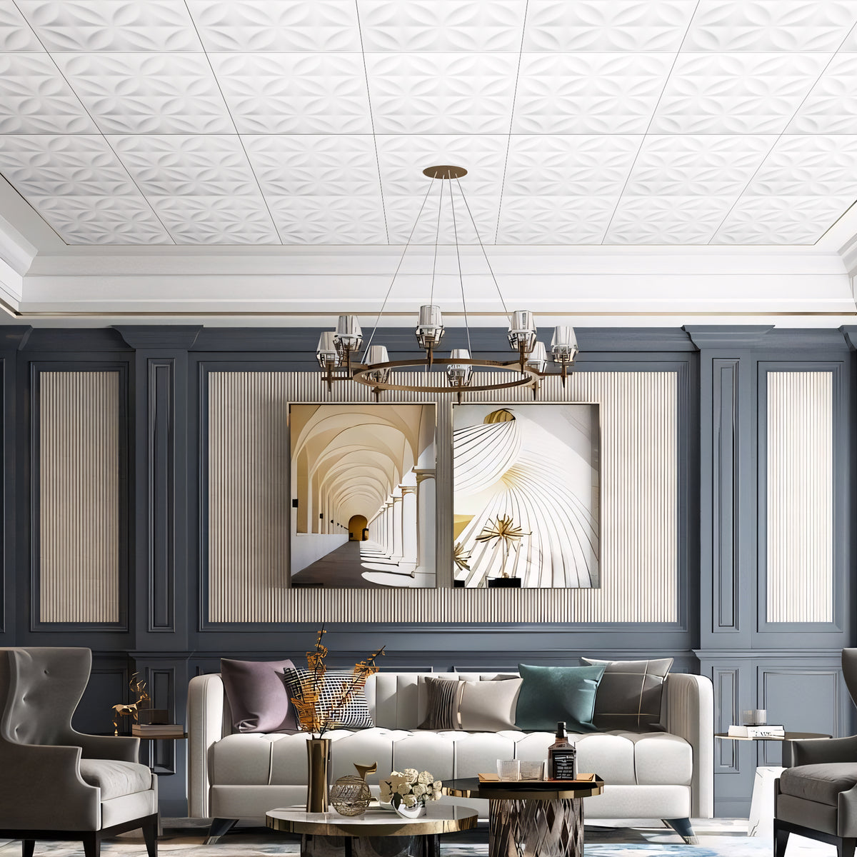 PVC 2 ft. x 2 ft. Embossing Drop in Ceiling Tile (48 sq.ft./case)