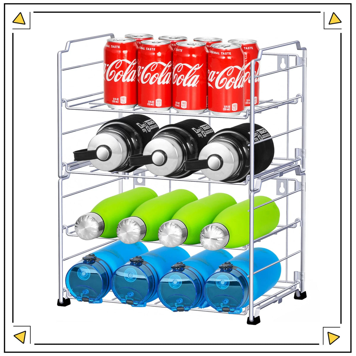 2 Tier (2 Pack) Stackable Freestanding Water Bottle Storage Rack in Silver