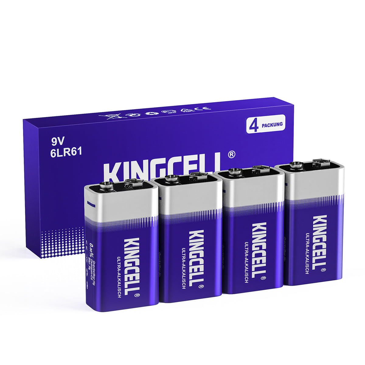 9V Batteries 4 Pack, Alkaline Hight Performance 9 Volt Battery