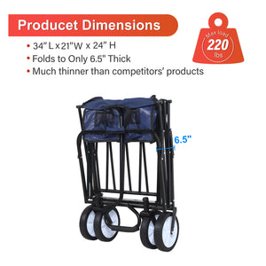 8 cu. ft. Blue Steel Rolling Collapsible Garden Cart Camping Wagon with Swivel Wheels and Adjustable Handle