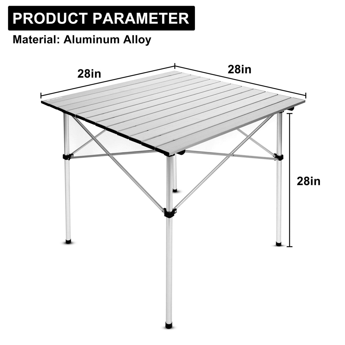 28 in. Square Portable Folding Aluminum Picnic Table in Sliver