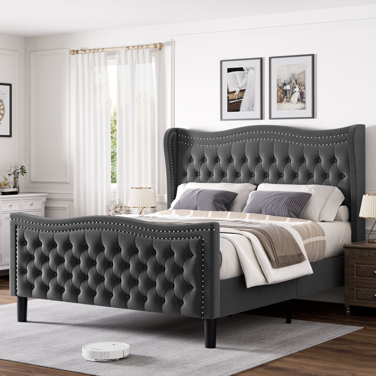 Upholstered Wingback Bed