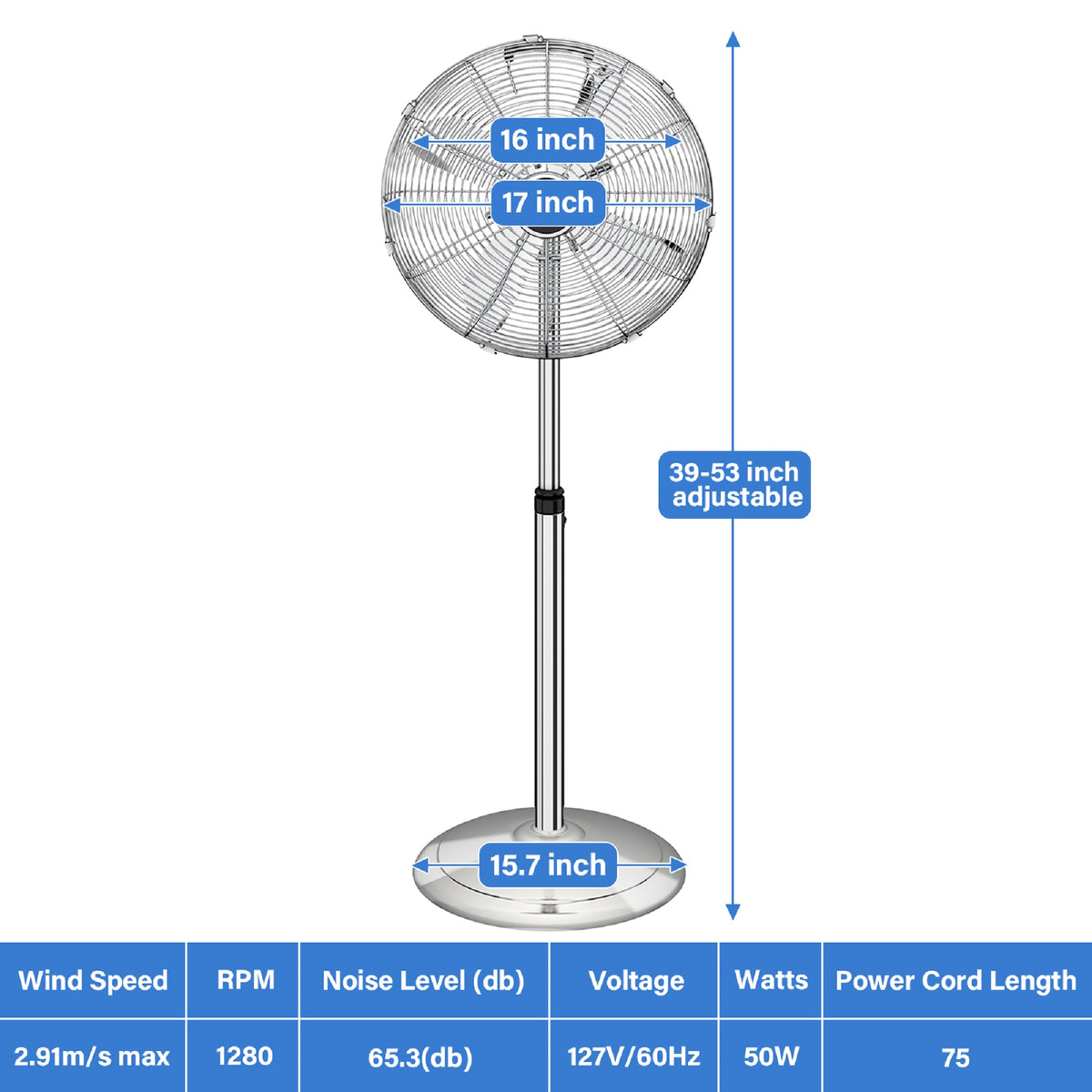 Premium Metal Stand Fan with Adjustable Height Low Noise Operation