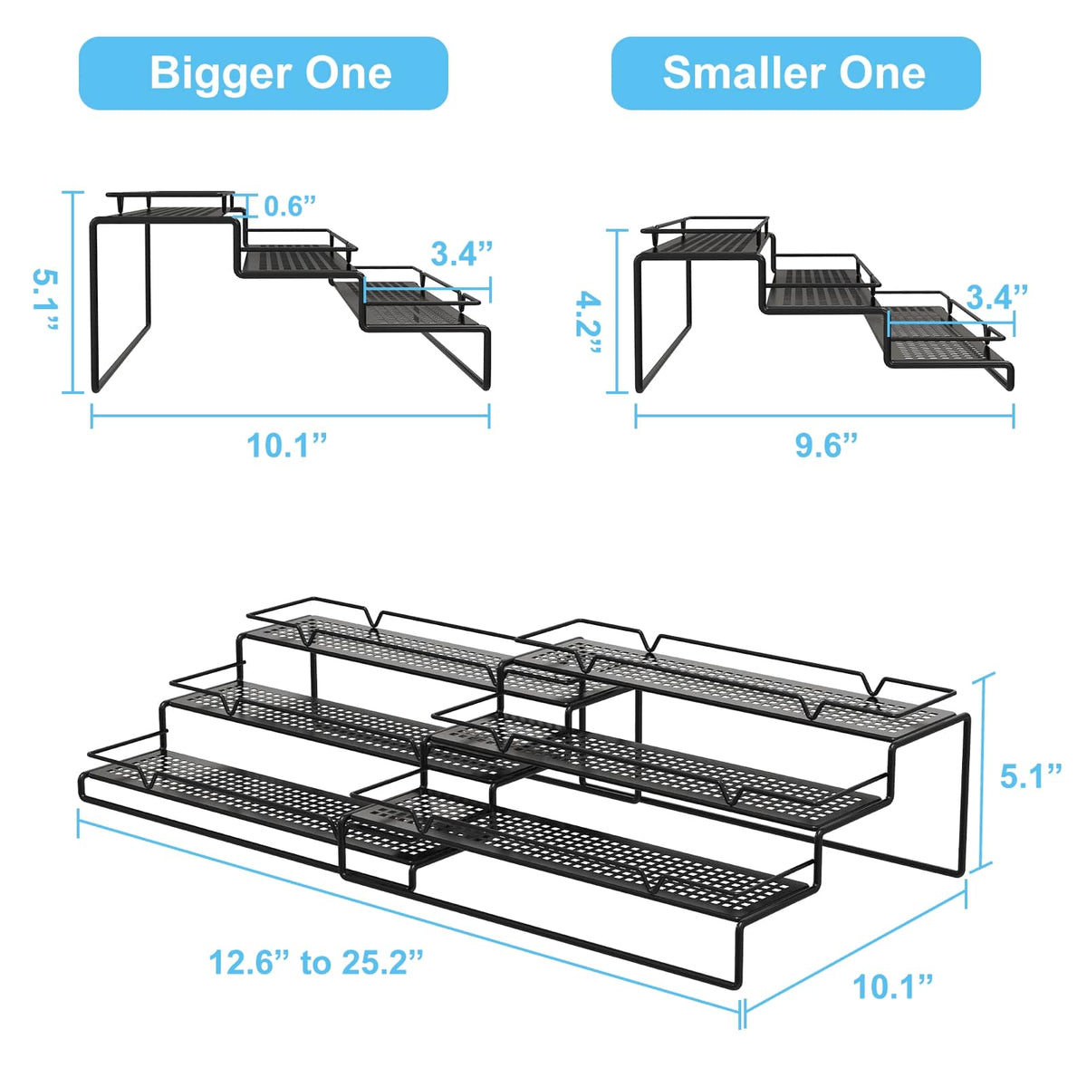 3-Tier Black Metal Wire Adjustable Spice Rack Organizer
