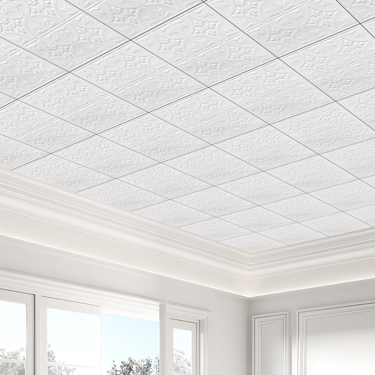 PVC 2 ft. x 2 ft. Traditional Embossing Pattern Drop in Ceiling Tile (48 sq.ft./case)