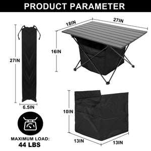 27 in. Black Portable Camping Table with Storage Bag